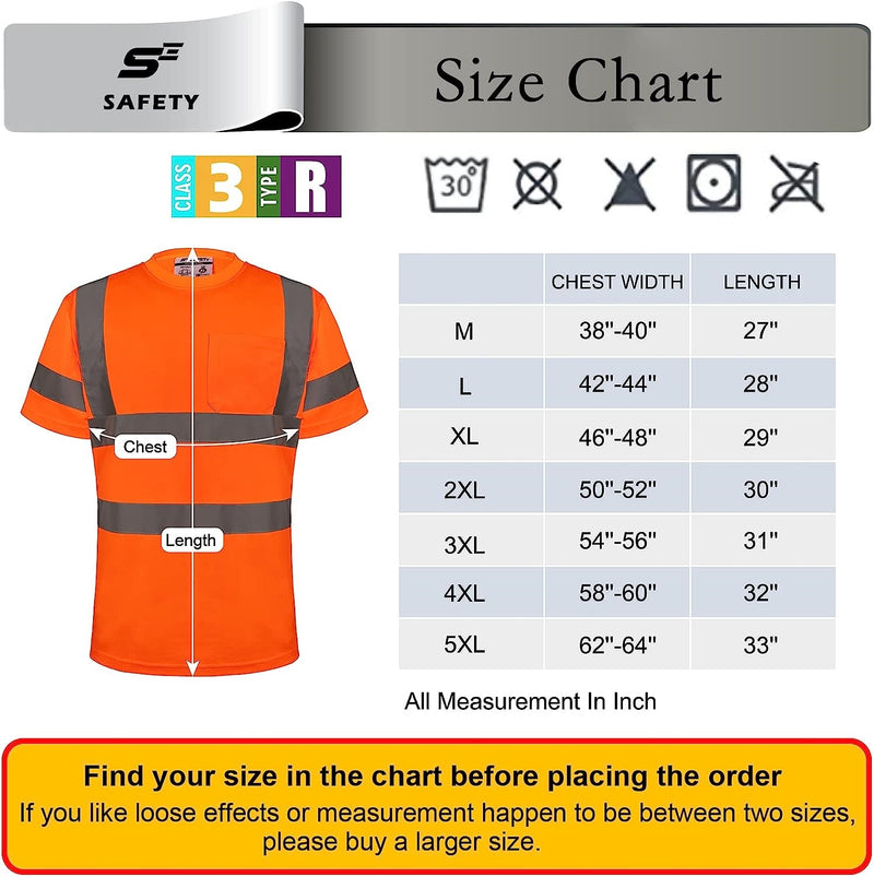 High Visibility Shirts for Men Hi-Vis Construction Work Shirt with Pocket and Reflective Strips Safety Short Sleeve Tshirt Class 3 Orange