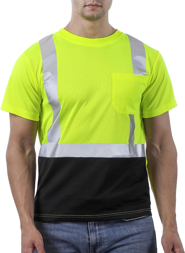 Hi Visibility Shirts for Men, Safety Shirts with Reflective Strips Class 2, Hi Vis Construction Work Shirt with Pocket Yellow