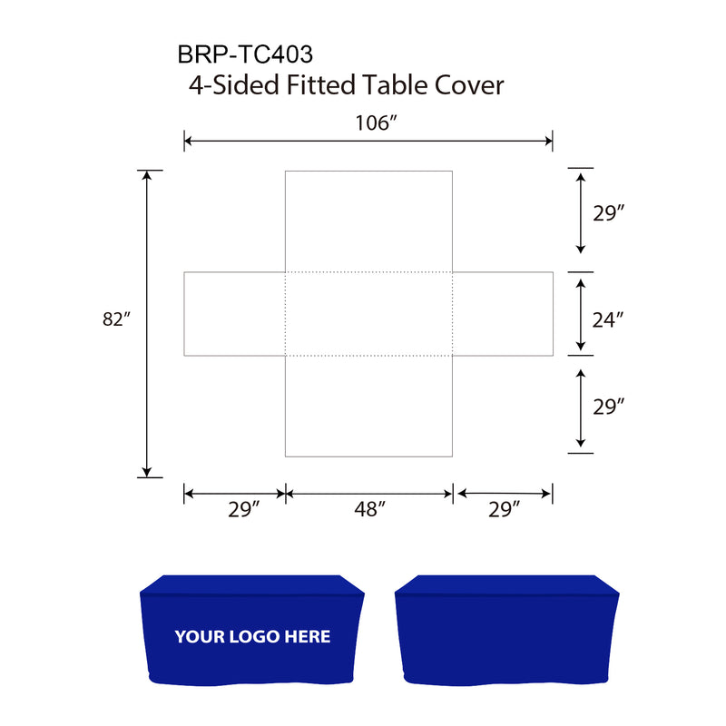 Logo Table Covers For Trade Shows Fitted 4ft 4-Sided Template