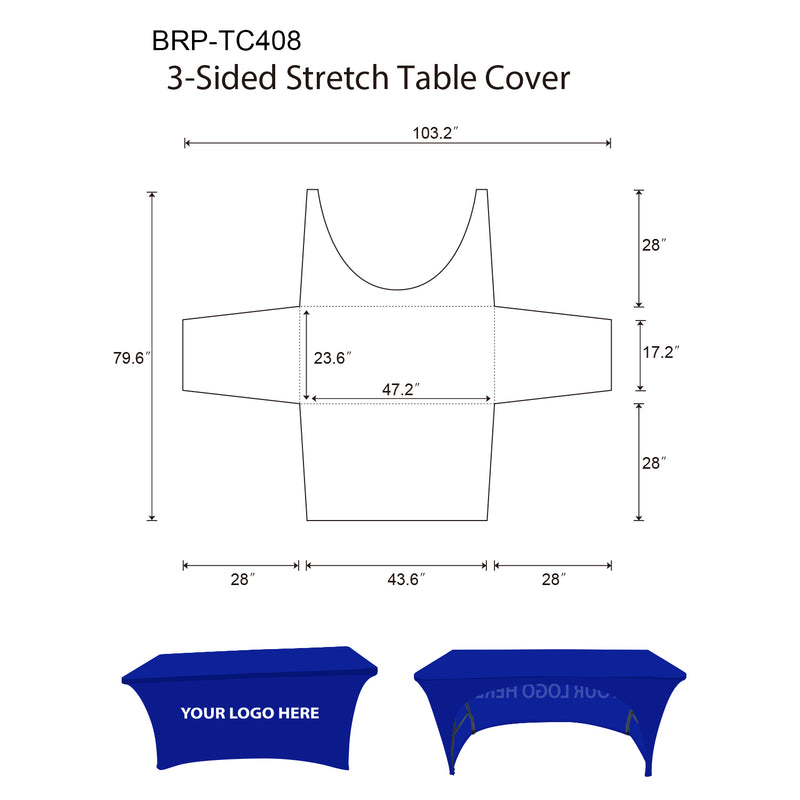 Custom Made Tablecloth With Logo 4ft 3-Sided Template