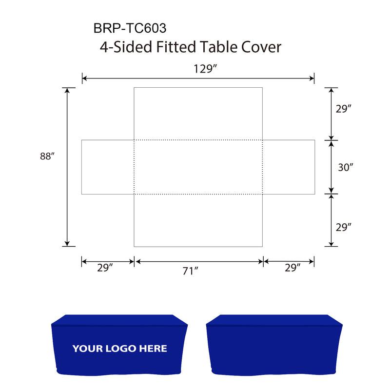 Custom Stretch Tablecloth 6ft 4 Sided Template