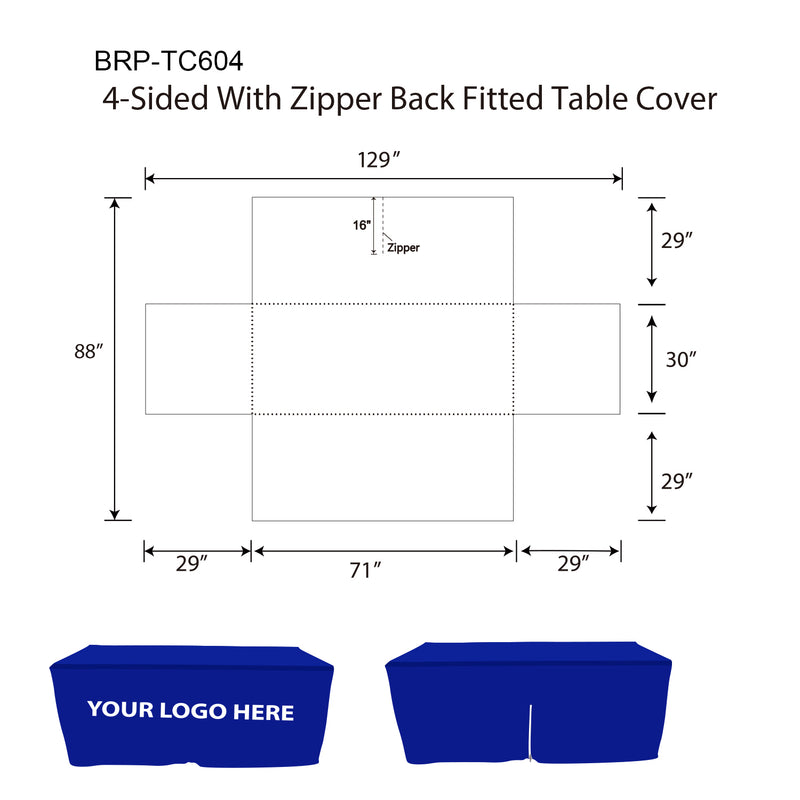 Custom Waterproof Tablecloths With Zipper Back 6ft Template